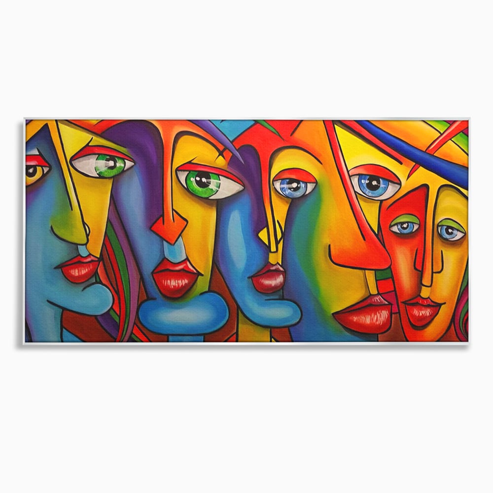 Tablou canvas cu tablou canvas cu fete abstracte colorate, in rama de aluminiu argintiu
